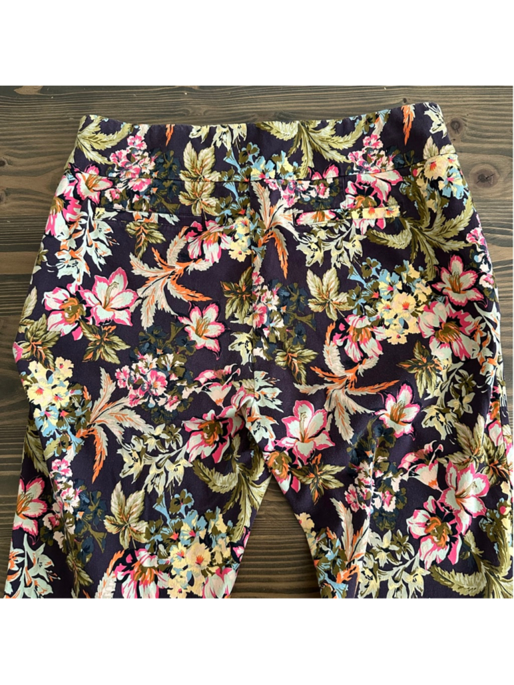 Soft Surroundings Floral Ankle Pants Womens L Brown Pink Stretch Crop - Picture 5 of 14